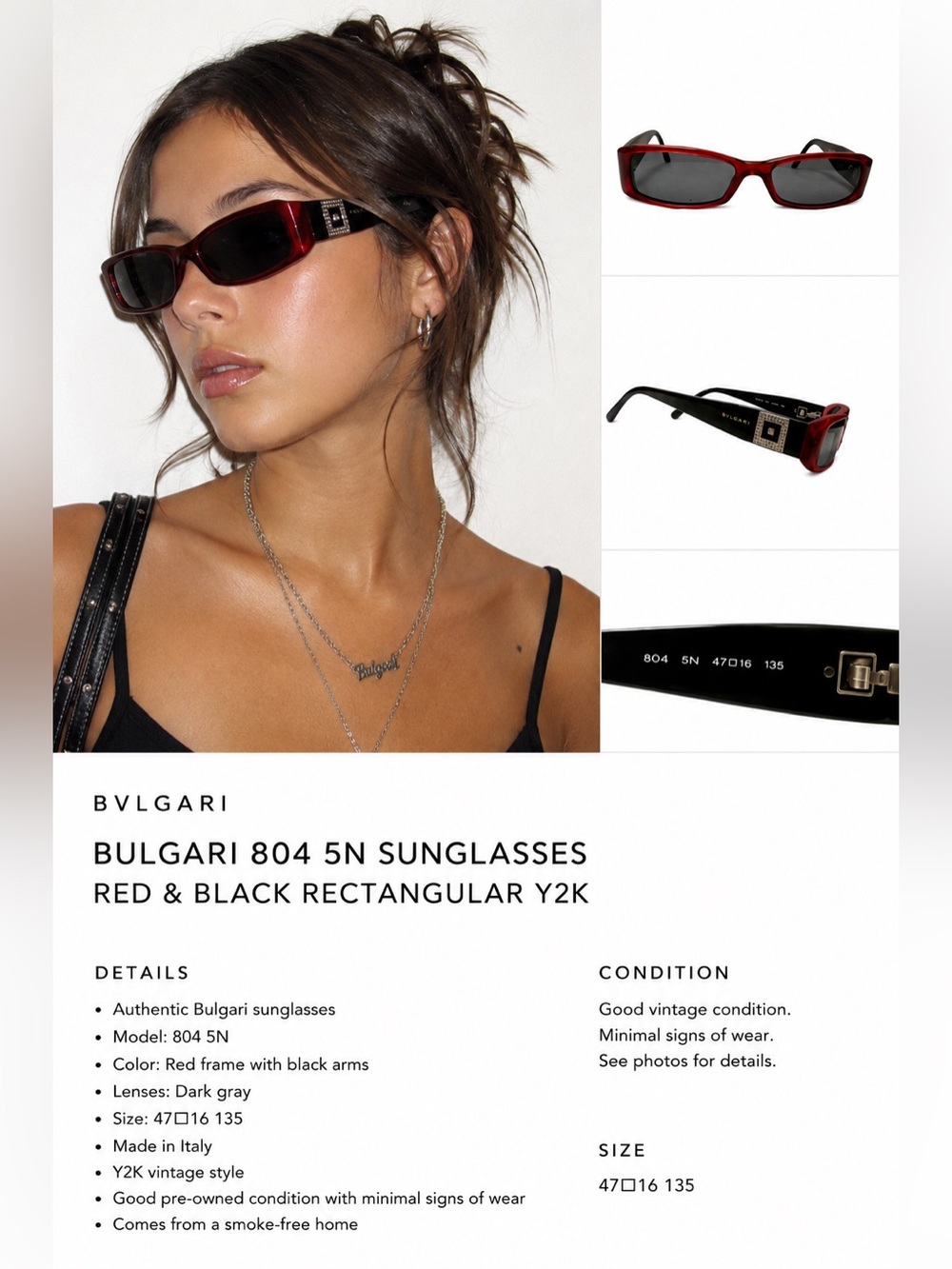 Bulgari Rectangular Red Frame Sunglasses with Black Temples